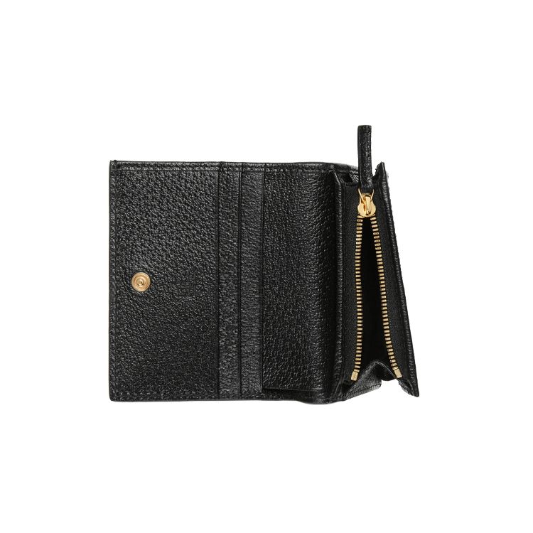 Gucci GG Marmont Series Marmont Gold Logo Berry Print Double Fold Leather Card Holder Wallet Women wallet Black 456126-1T5ZG-1170