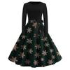 Women's Fashion Round Casual Slim Fit Christmas Print Large Swing Long Sleeve Dress