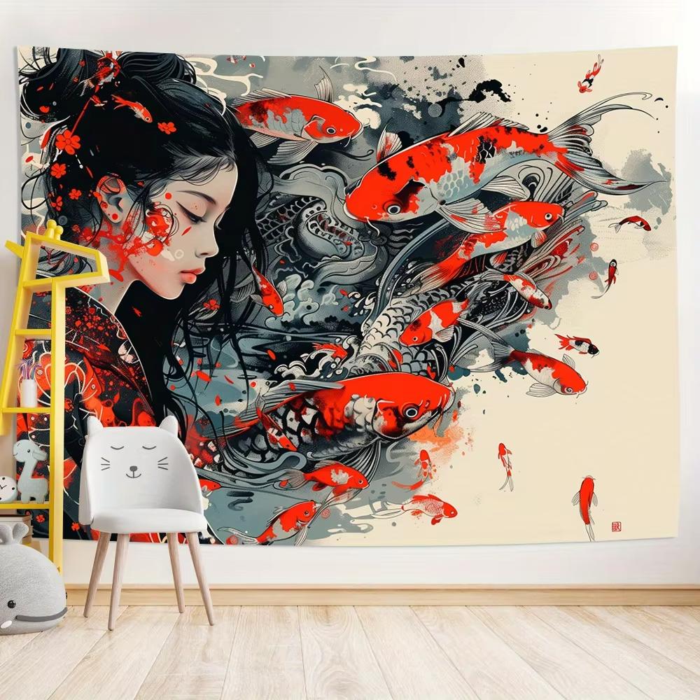 Digital Printing Japanese Style Tapestry, Manga Polyester Wall Hanging For Living Room Bedroom Office Home Decor Gift