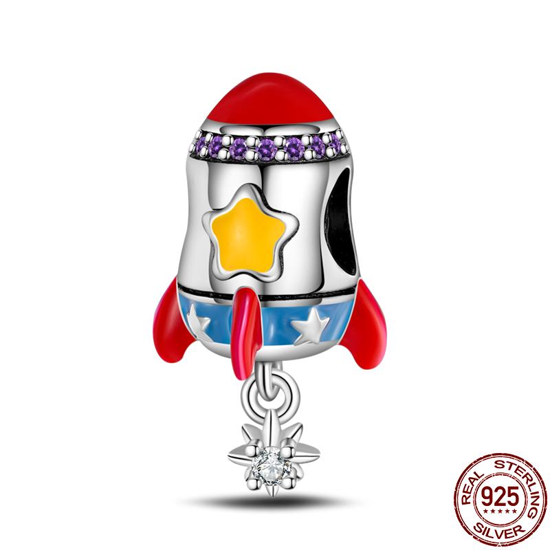 925 Sterling Silver Fashion Space Travel Collection Rocket Astronaut Charms Beads Fit 4MM hole diameter Bracelet DIY Jewelry