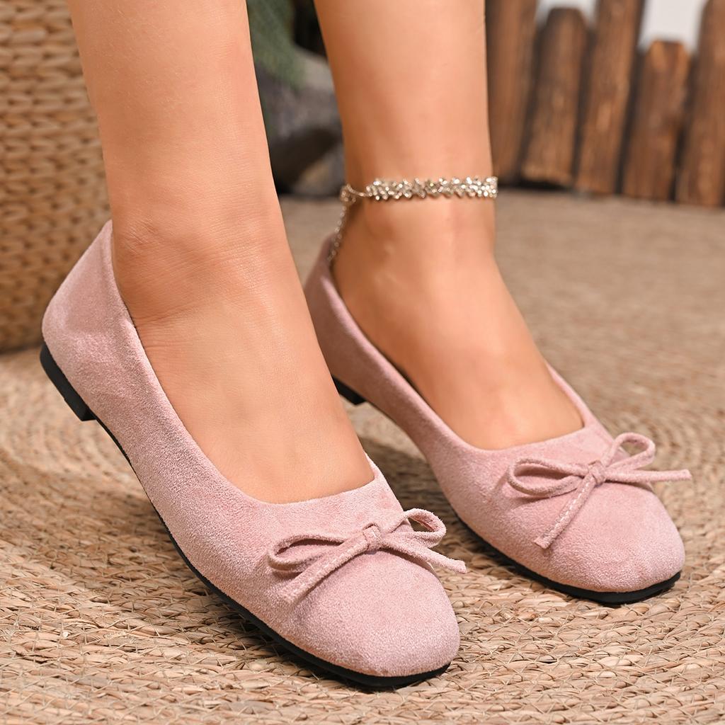 Spring and Autumn Square Head Solid Color Elegant Bow Casual Shoes Fashionable New Comfortable Flat Bottom Women's Shoes