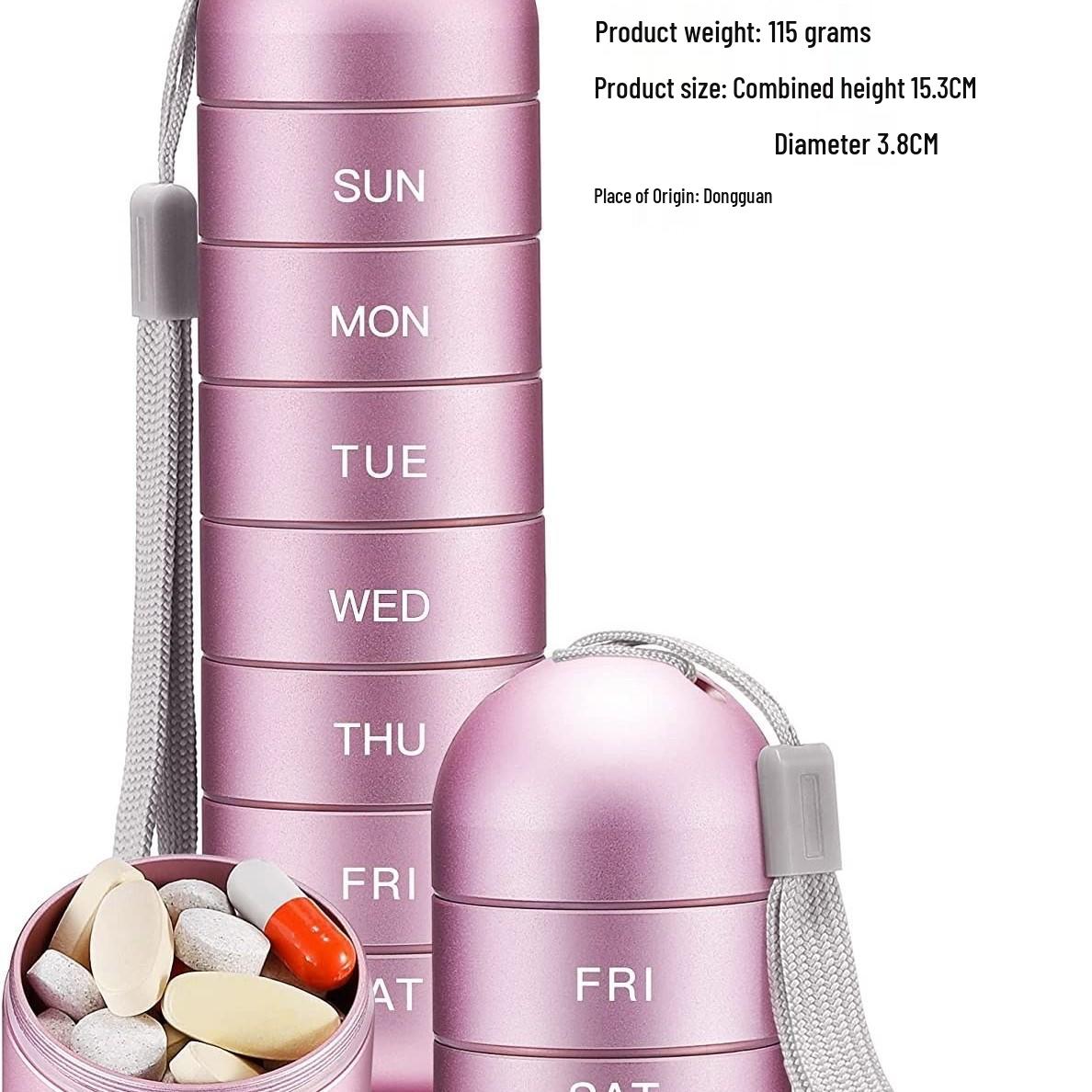 

Компактный металлический еженедельный органайзер для таблеток для путешествий и пожилых людей - Удобный, герметичный, портативный для хранения 42MM*155MM Medium