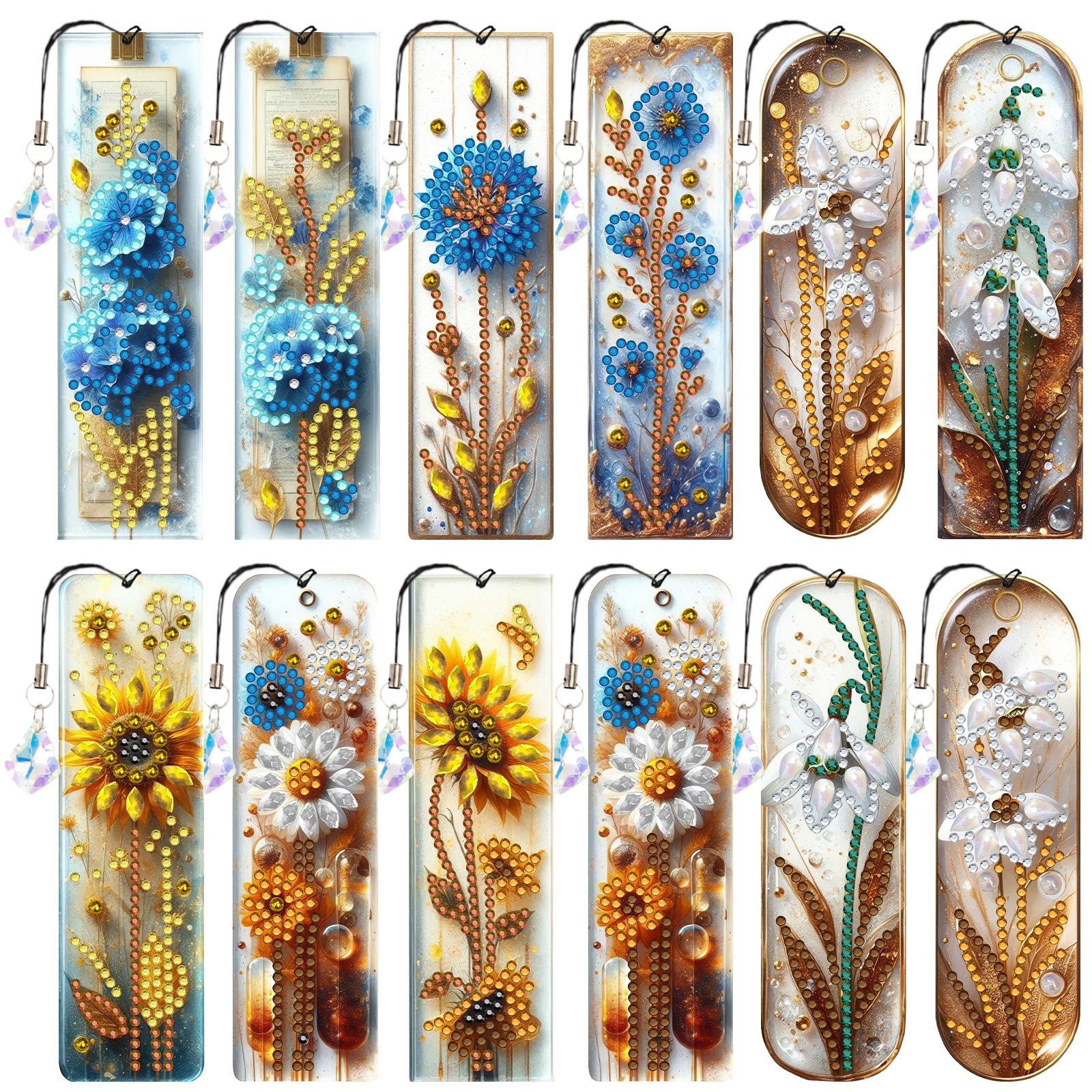 

12/16pcs DIY 5D Diamond Painting Bookmark Kits with Pendant Crystal Rhinestones Bookmarks for Adults Crafts Gifts
