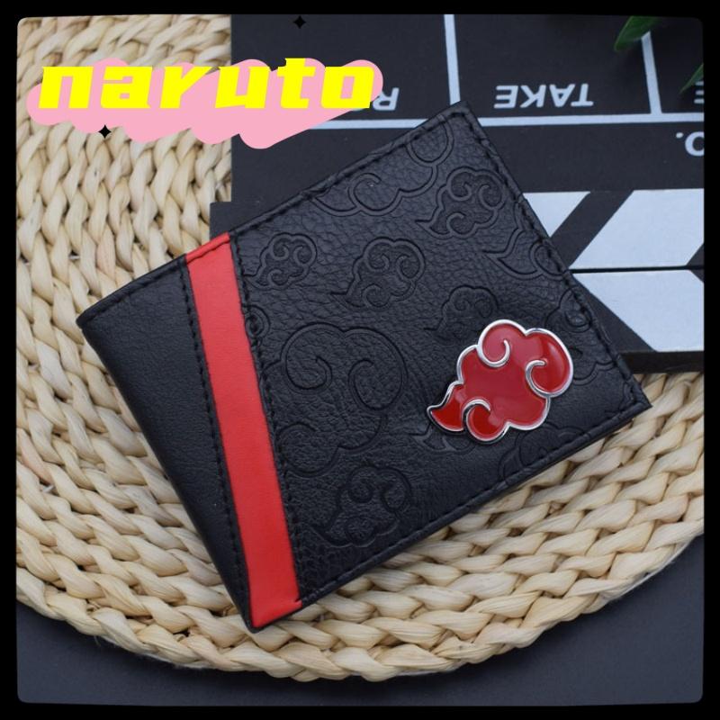 Naruto Sasuke Akatsuki organization red cloud cartoon wallet pu men's wallet card holder passport cover luxury birthday gift