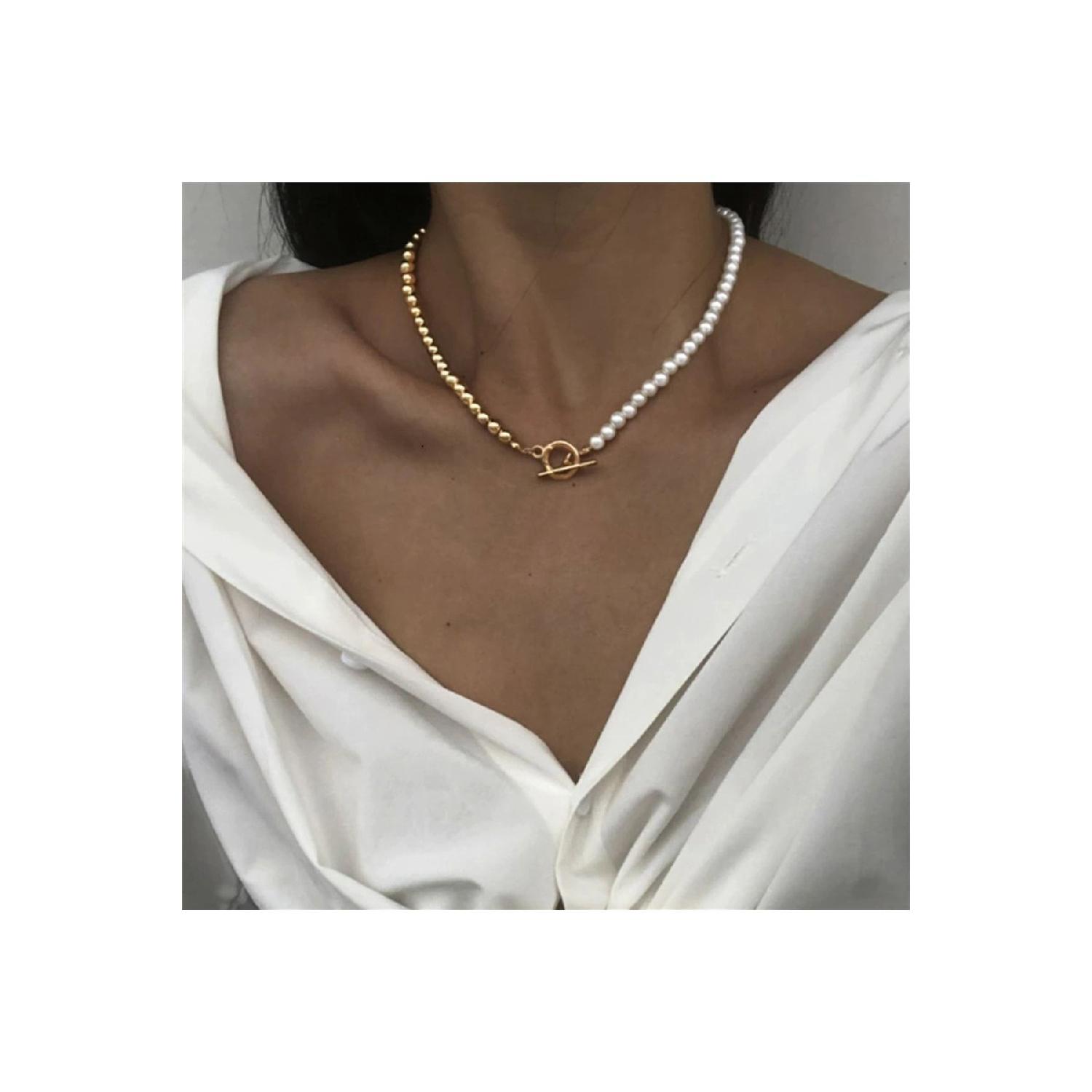 

Pearl And Gold Bulk Front Closure Necklace золотой