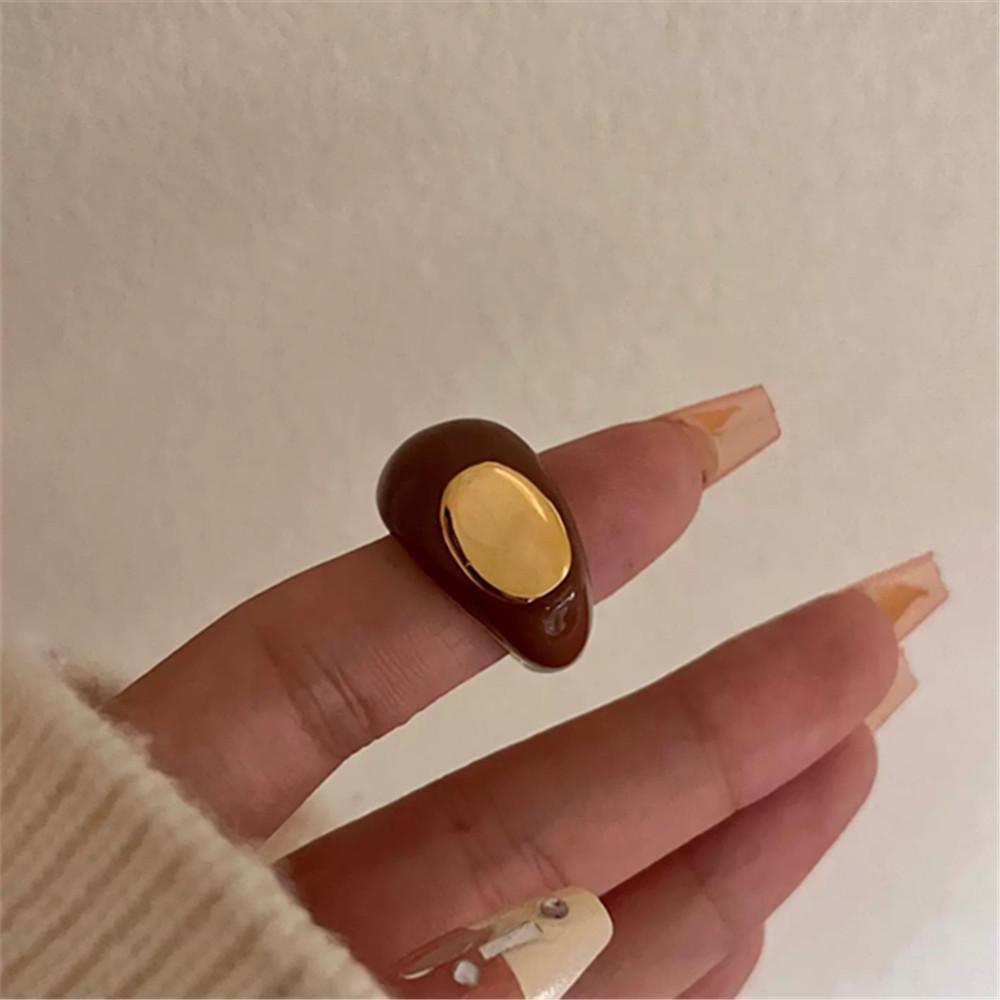 

French Enamel Drop Ring For Women Niche Design Accessories Fashion Personality Jewelry Gift 2025 Gold-color коричневий