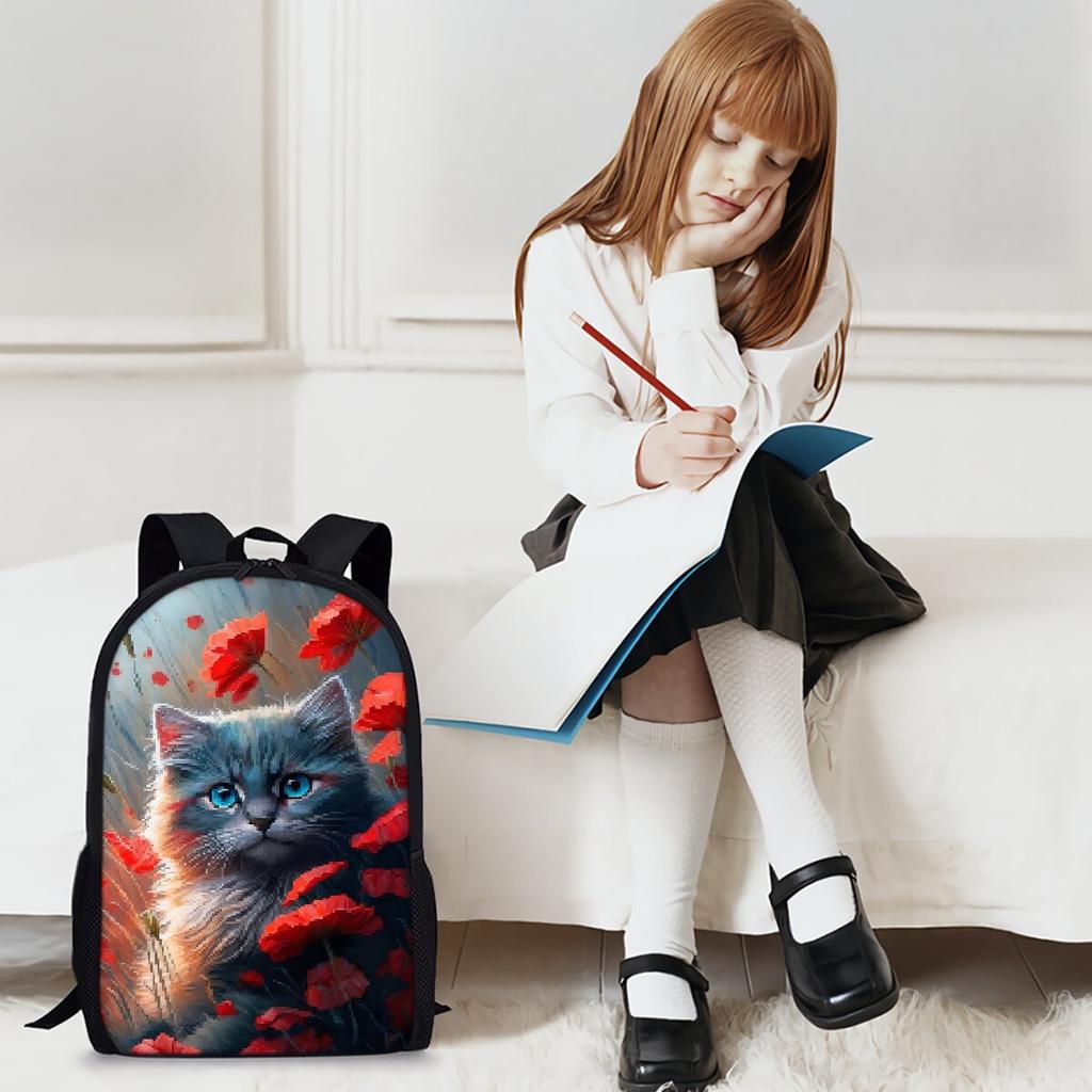 Zaino a strato singolo con stampa di gatti carini per ragazzi e ragazze Migliori regali Borsa scolastica a cartone animato piatto 2D per bambini Borse