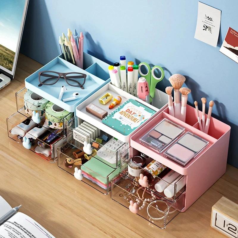 1 Stück mehrschichtiger Schreibtisch-Organizer mit Schubladen, Stift- und Schreibwaren-Aufbewahrungsbox, Büro-Schreibtisch-Make-up-Organizer mit erhöhtem Ständer