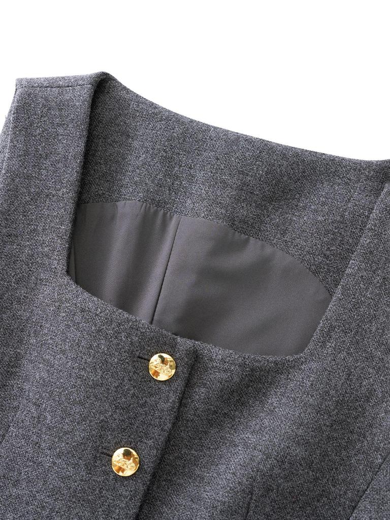 Women's Elegant Woolen Vest & Knit Base Layer with Back Slit Skirt Set