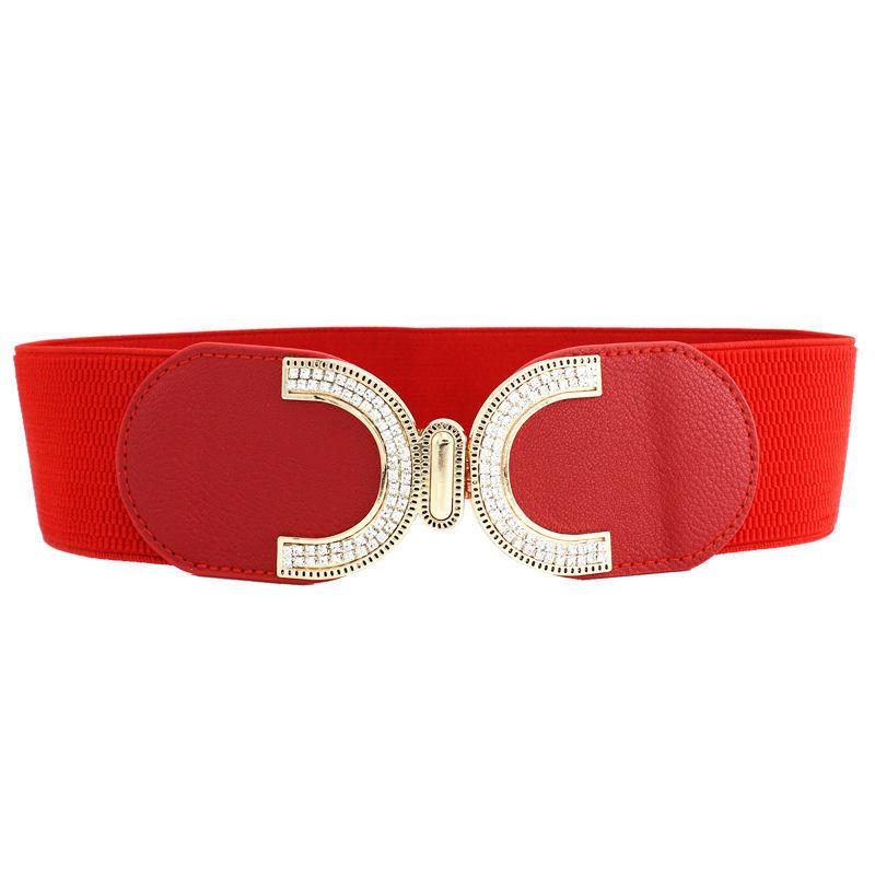 Elegant Women's Stretchy Wide Waist Belt With Rhinestone Embellishments For Dresses