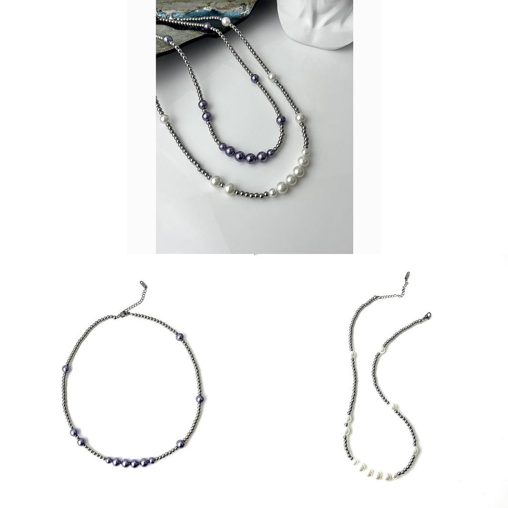 Titanium Steel Pearl Bead Chain Necklace For Men Women Hiphop Street Style Fashion Accessory