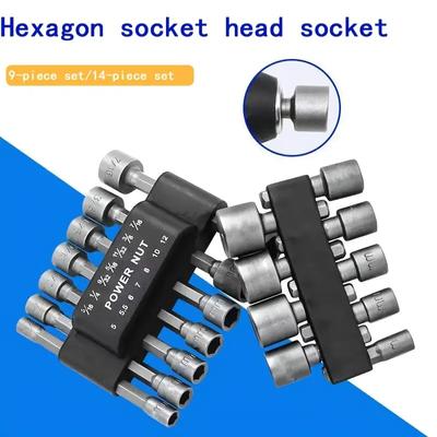 9/14 Stück Nussdreher Bit Stecknuss Hülse Düse Mutter Sechskantgriff Batch Stecknusskopf Handbohrmaschine Elektroschrauber Zubehör