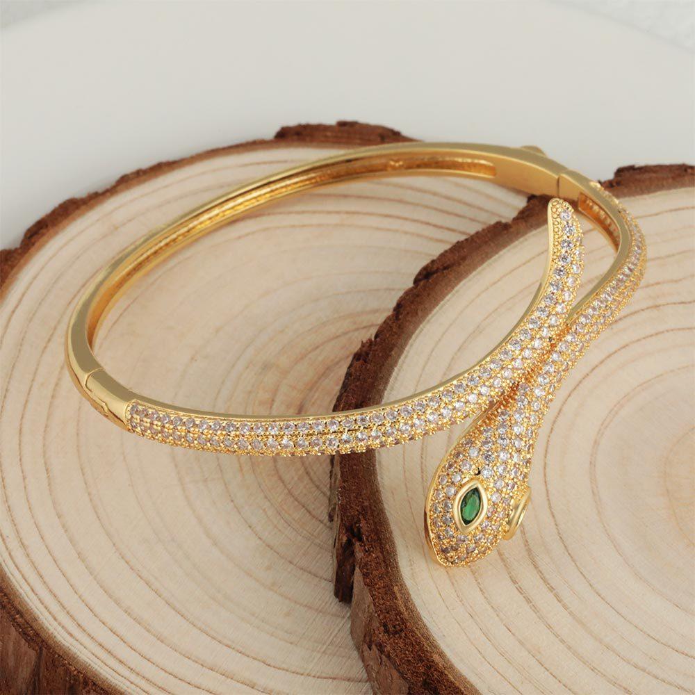 Fashion Jewelry Green Eye Geometric Snake Open Bracelet One Size(18CM~21CM)