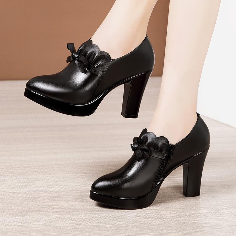 Deep Mouth Pointed Toe Leather Shoes Women Pumps 2025Spring Autumn Black High Heels Office Shoes Ankle Boot Plus size 32-43