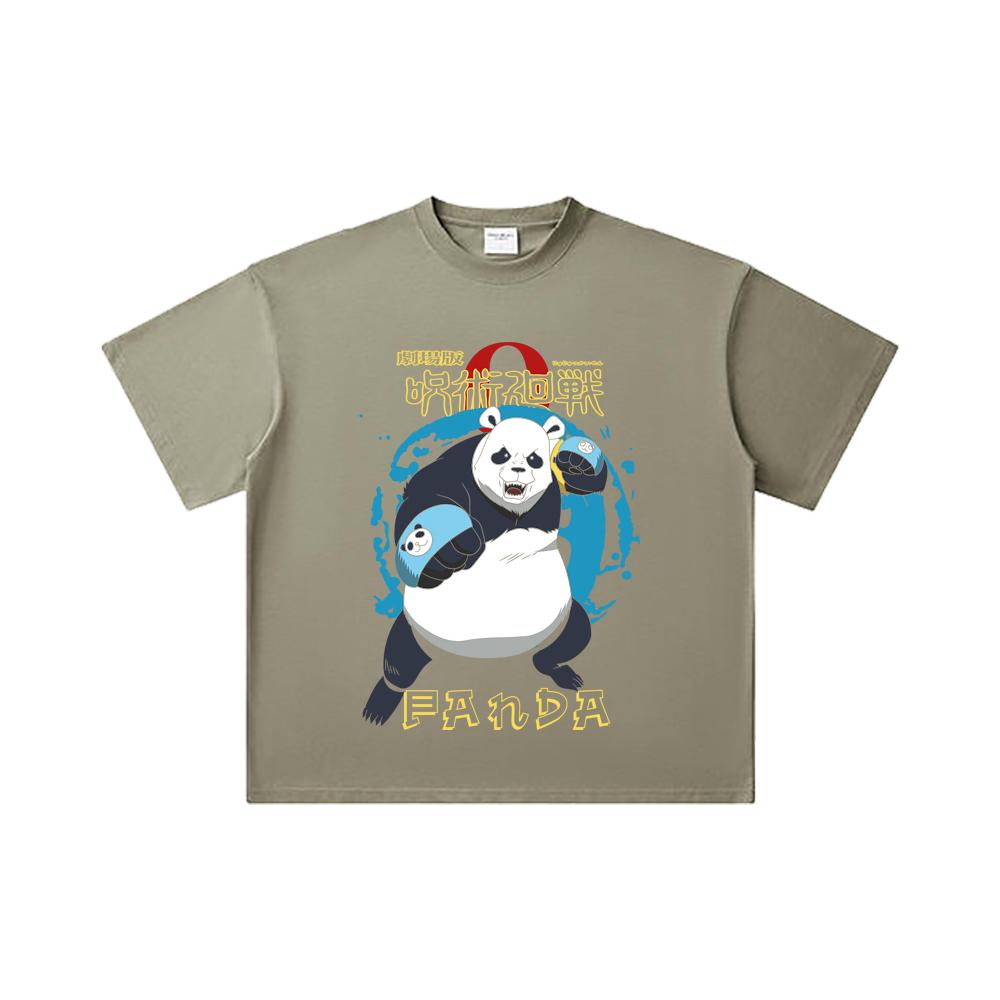 260 GSM Double Yarn 32 Count 100% Cotton Jujutsu Kaisen V62 Panda Print Unisex Heavy Cotton T Shirt