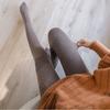 Women's Imitation Cashmere Plus Size Fleece Lined Thickened Ribbed High Waist One Piece Thermal Pantyhose Leggings with Hip Lifting Effect