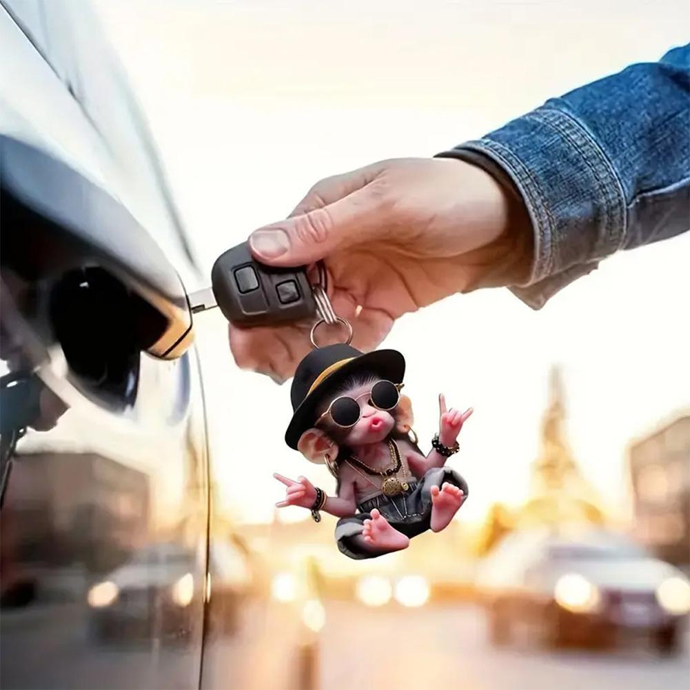 cartoon cat/monkey Acrylic 2D pendant Car interior  Realistic Animal Acrylic Rearview Mirror Ornaments Car Decoration