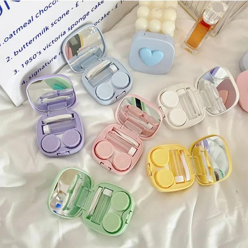 Heart Contact Lens Case with Mirror Mini Cute Eyes Care Contact Lens Container Box Travel Kits Eyewear Accessories Organizer