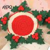 Festive Christmas Home Decor Crochet Cup Coasters with Mini Basket Handmade Holly Plants Soft Yarn for Hand Knitting Berries Mat Set Drinks Tabletop