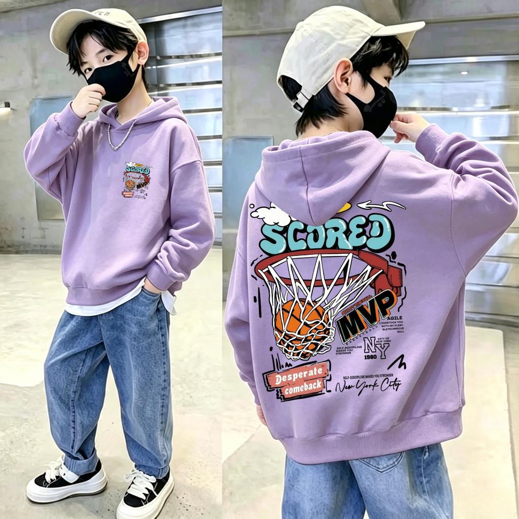 Kids Hoodie Sweatshirt Autumn Winter Street Basketball Hoop MVP Graphic Print Casual Loose Long Sleeve Top