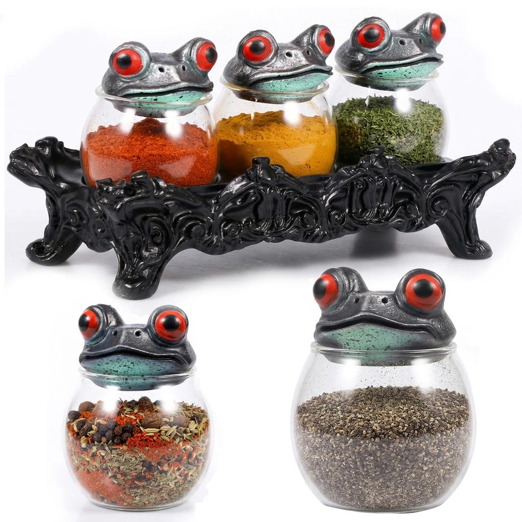 Witchy Frog Apothecary Spice Jars Clear Seasoning Jars Gothic Style Salt Sugar Pepper Canister Containers With Lids For Kitchen