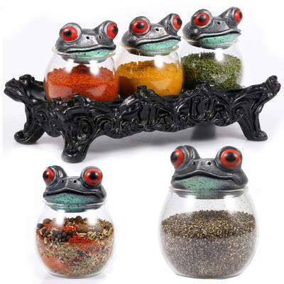 Witchy Frog Apothecary Spice Jars Clear Seasoning Jars Gothic Style Salt Sugar Pepper Canister Containers With Lids For Kitchen