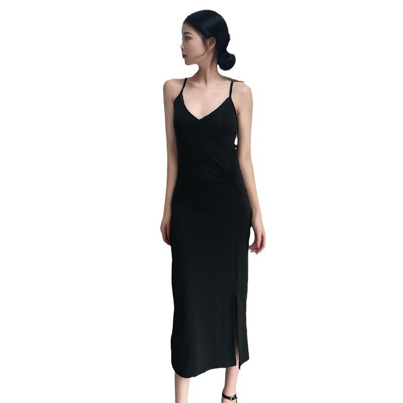 Women's Halter Dress Summer Vintage Elegant Sexy V-neck Dress Hepburn Style Slit Dress