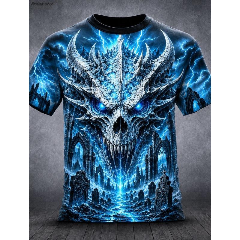 Halloween Men's Dragon T Shirt Short Sleeve T Shirt 3D Print Crew Neck Shirt Exaggerated Designer Horror Club Party Streetwear