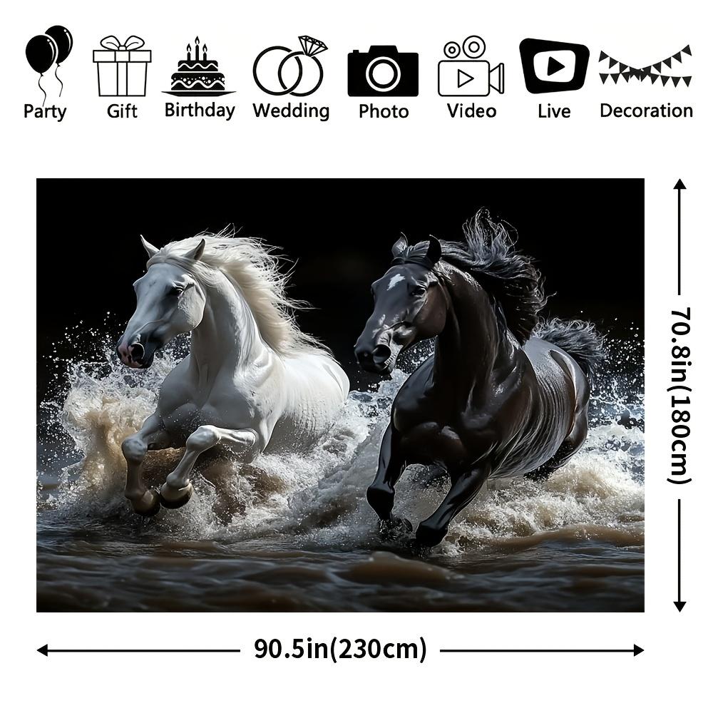 Majestic Black White Horse Tapestry, Animal Theme Wall Art For Photo Booth And Seasonal Home Decor