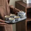 Ru Kiln Blue and White One Pot Two Cups Four Cups Kung Fu Tea Set Ceramic Teapot Tea Tray One or Two People Drink Tea Tea Maker