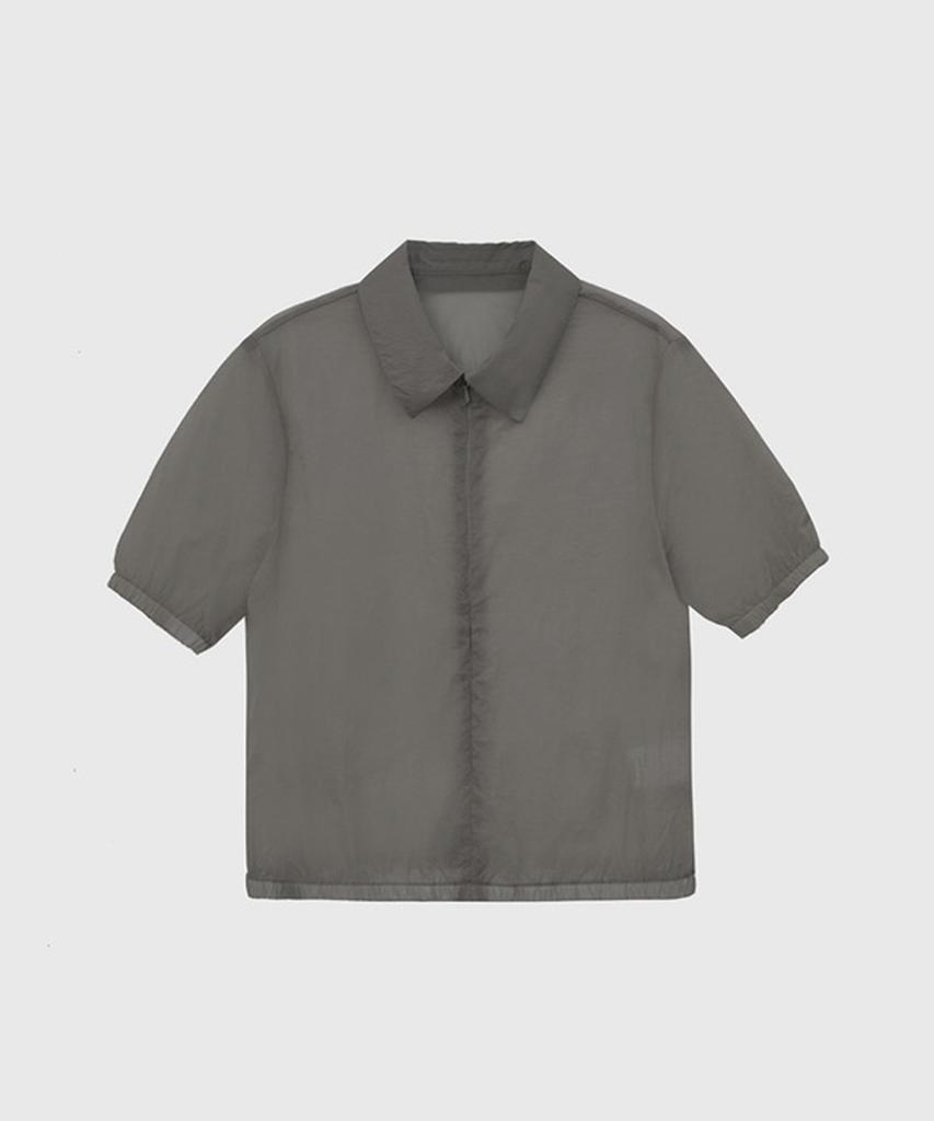 Kwinseulaebis Summer See-Through Half Zip-Up Banding Collar Blouse