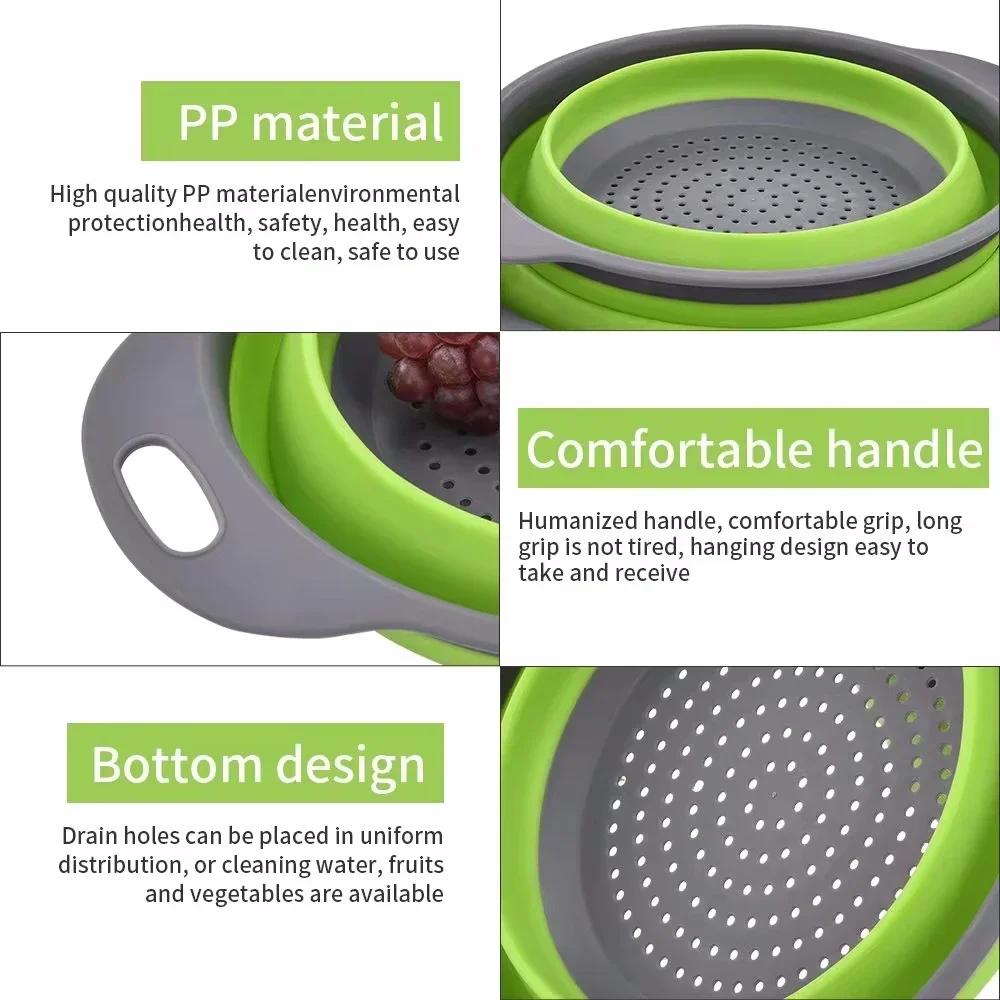 2PCS Silicone Folding Drainer Basket Fruit Vegetable Foldable Colander Kitchen Strainer for Food Pasta Kitchenware Drain Device