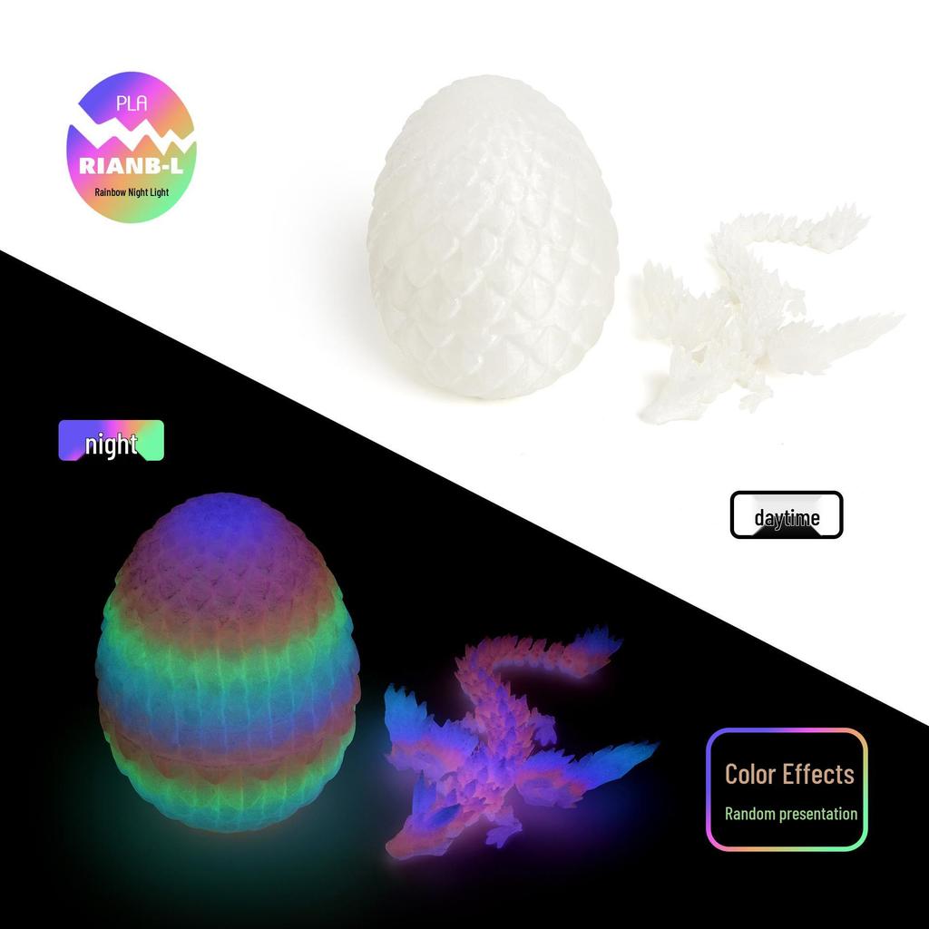 3D Printed Luminous Dragon Egg & Movable Crystal Dragon Toy Set for Kids