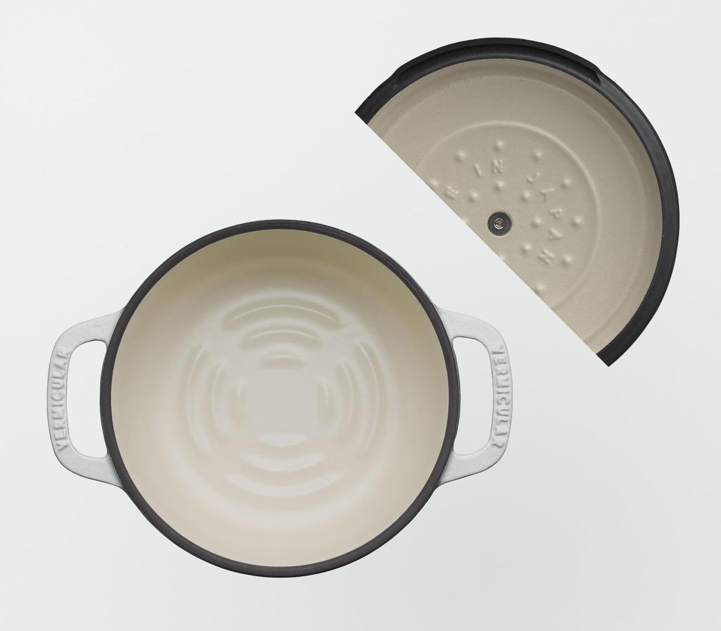 Vermicular Mini 14 cm Gjutjärn Emalj Havssalt Vattenlös Matlagning och Inkluderar Recept Ugnsgryta 2 Grytor, Vit, Bakformar, Bok, Mini, Självstående Lock,
