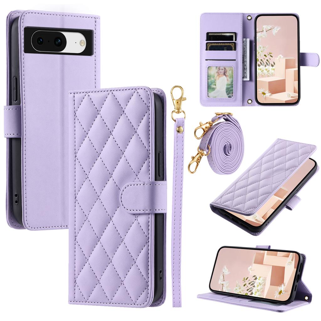 For Google Pixel 8 Wallet Case Rhombus Grid PU Leather Phone Cover