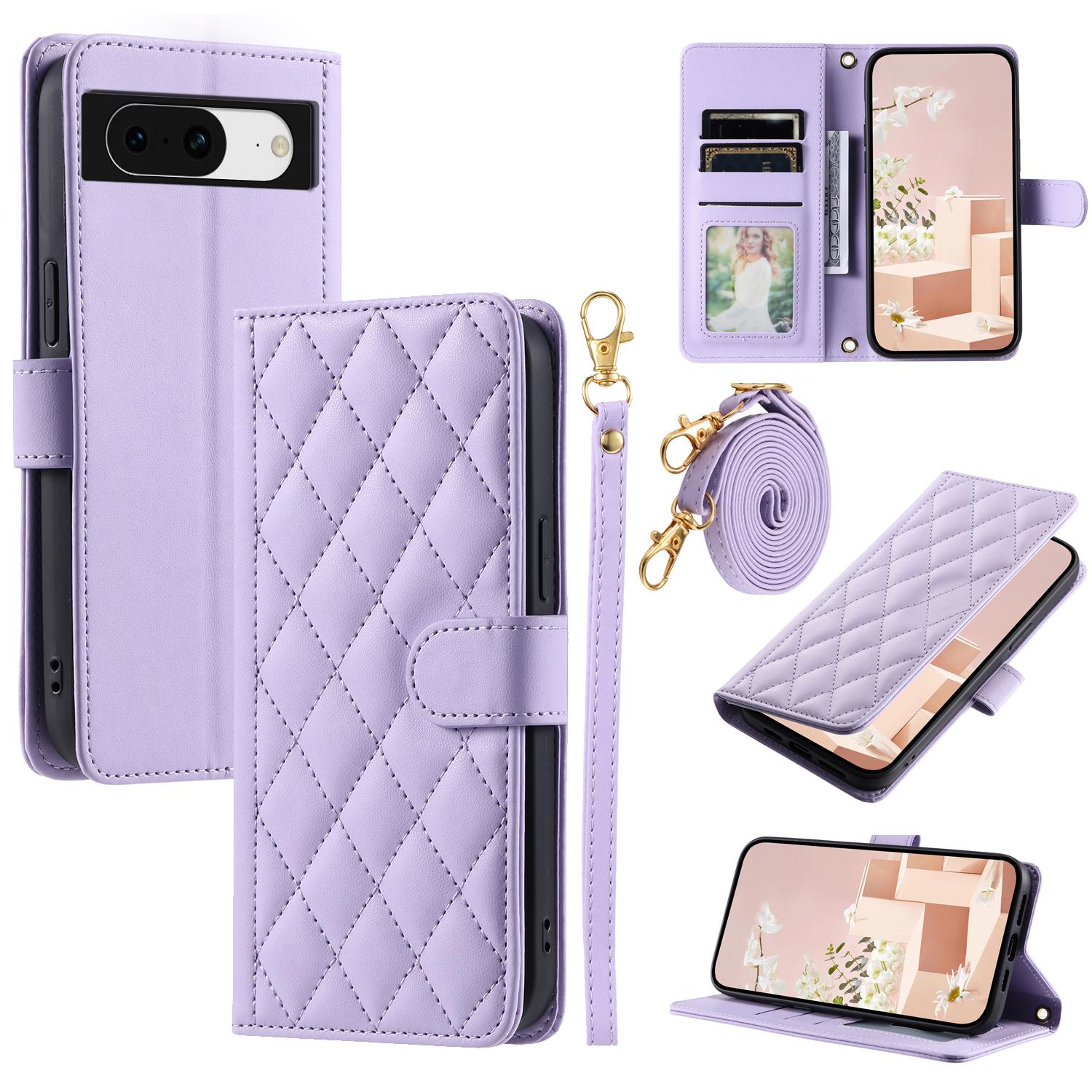 

For Google Pixel 8 Wallet Case Rhombus Grid PU Leather Phone Cover E