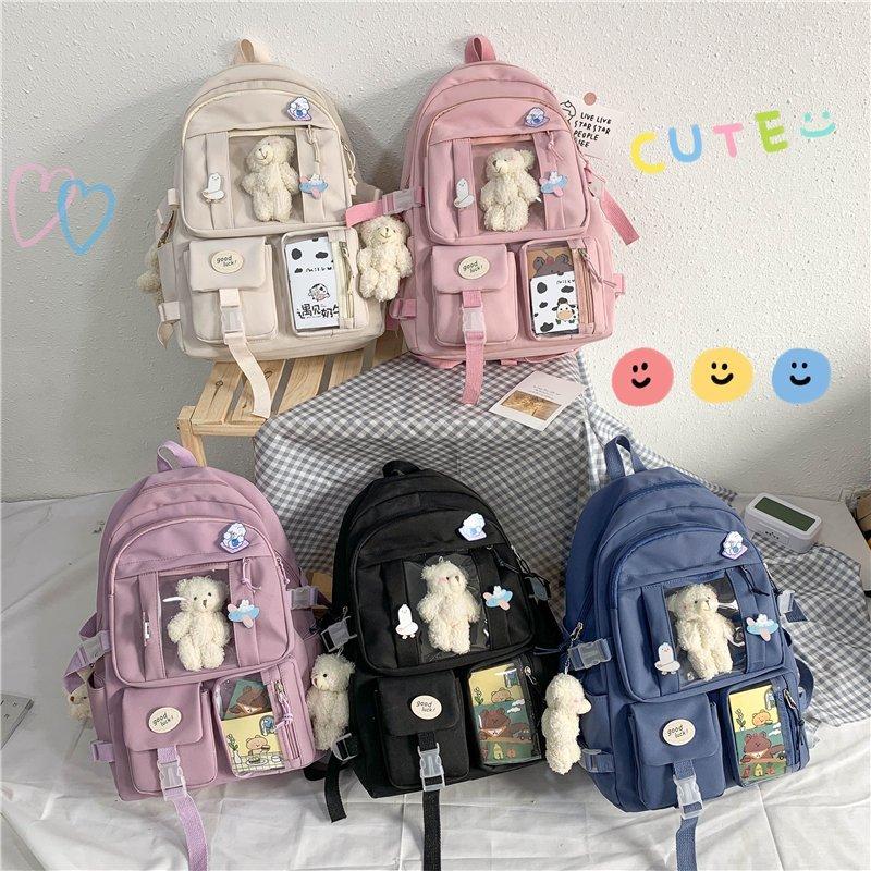 Japansk High School Jenter Ryggsekk Skolevesker for Tenåringsjenter Flere Lommer Ny Kawaii Ryggsekk Kvinner Harajuku Søt Mochila