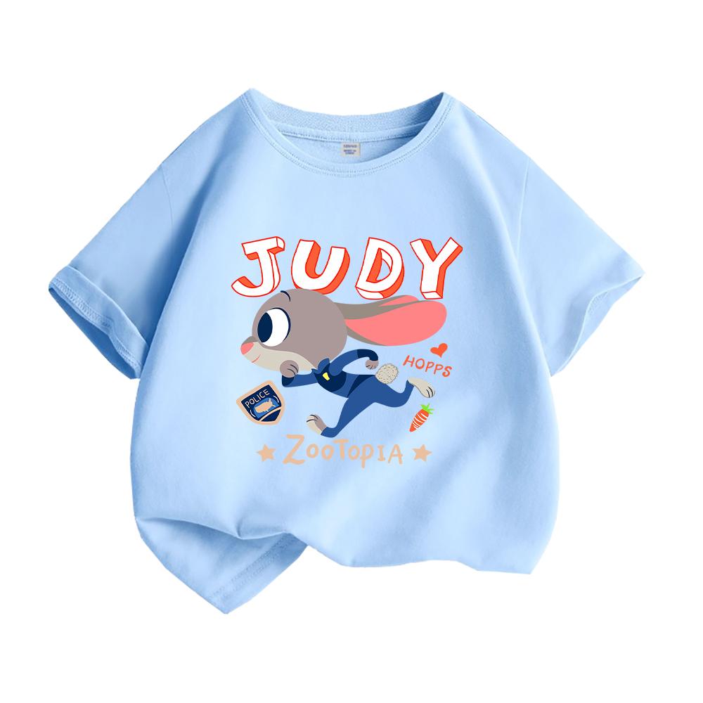 Сумасшедший Город Животных Детская Футболка Джуди Хопс Принт Полицейского Малыш Мальчик Девочка Хлопок Короткий Рукав Повседневный Летний Топ Мультфильм 110