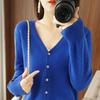 Women Knitting Cardigan Stylish V-neck Knitting Cardigan with Ribbed Cuffs for Women Solid Color Long Sleeve Sweater for Spring