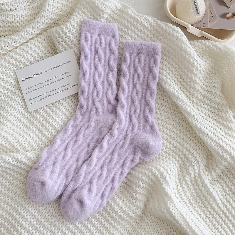 Winter warm wool socks plus fleece thickened plush sleeping socks Candy colored knitted striped women socks cute fashion socks