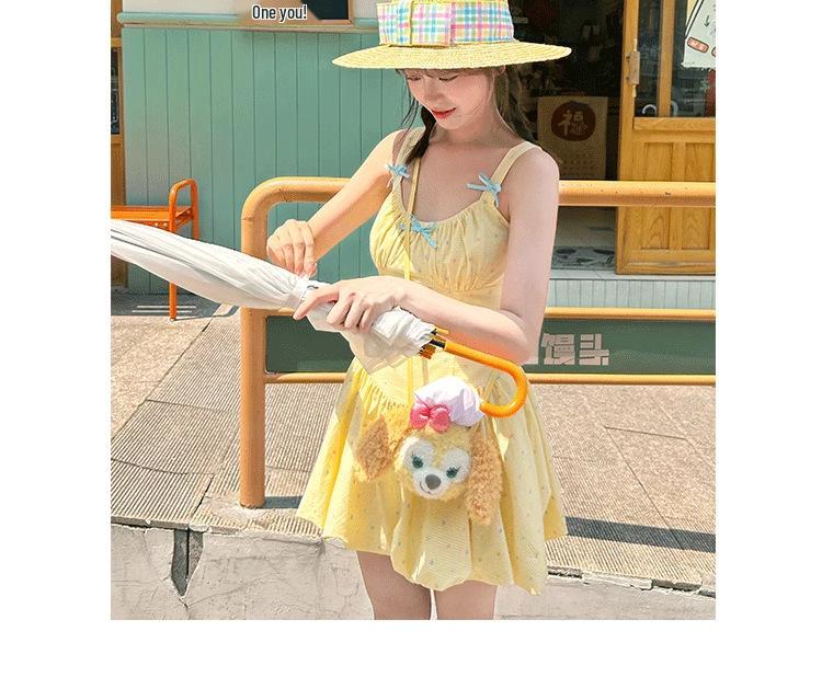 Dopamin Gelbes Gepunktetes Tulpenkleid: Kleiner, Süßer Urlaubsstil mit Taillenbetonendem Puffrock für Damen