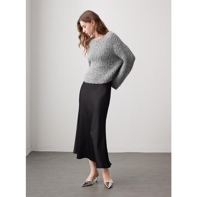 Sancai 2024 Winter Sequin Knit Off-Shoulder Cropped Pullover