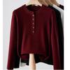 Women's 270g Slimming Long-Sleeve Fleece T-Shirt, Spring/Autumn 2025 Style, Button-Up Round Neck