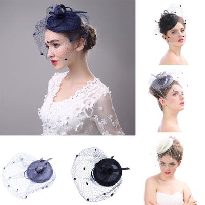 Módní svatební ženy Fascinator Mesh Hat stuhy a peří Party Hat