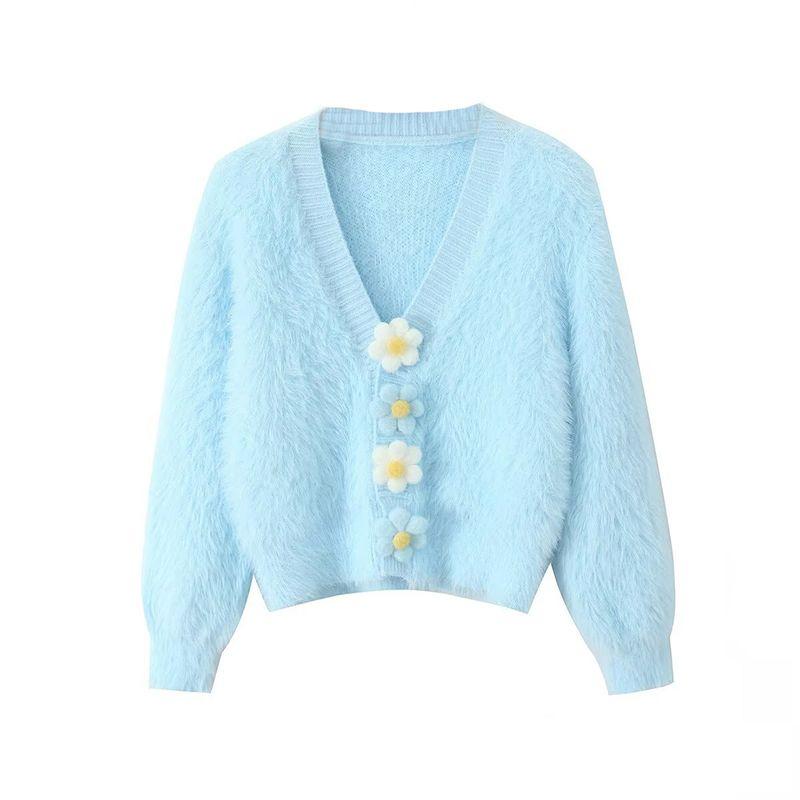 Kaslead New Arrival Women's Clothing Fashion Style Fashion Fastener Decoration Mohair Cardigan Sweater