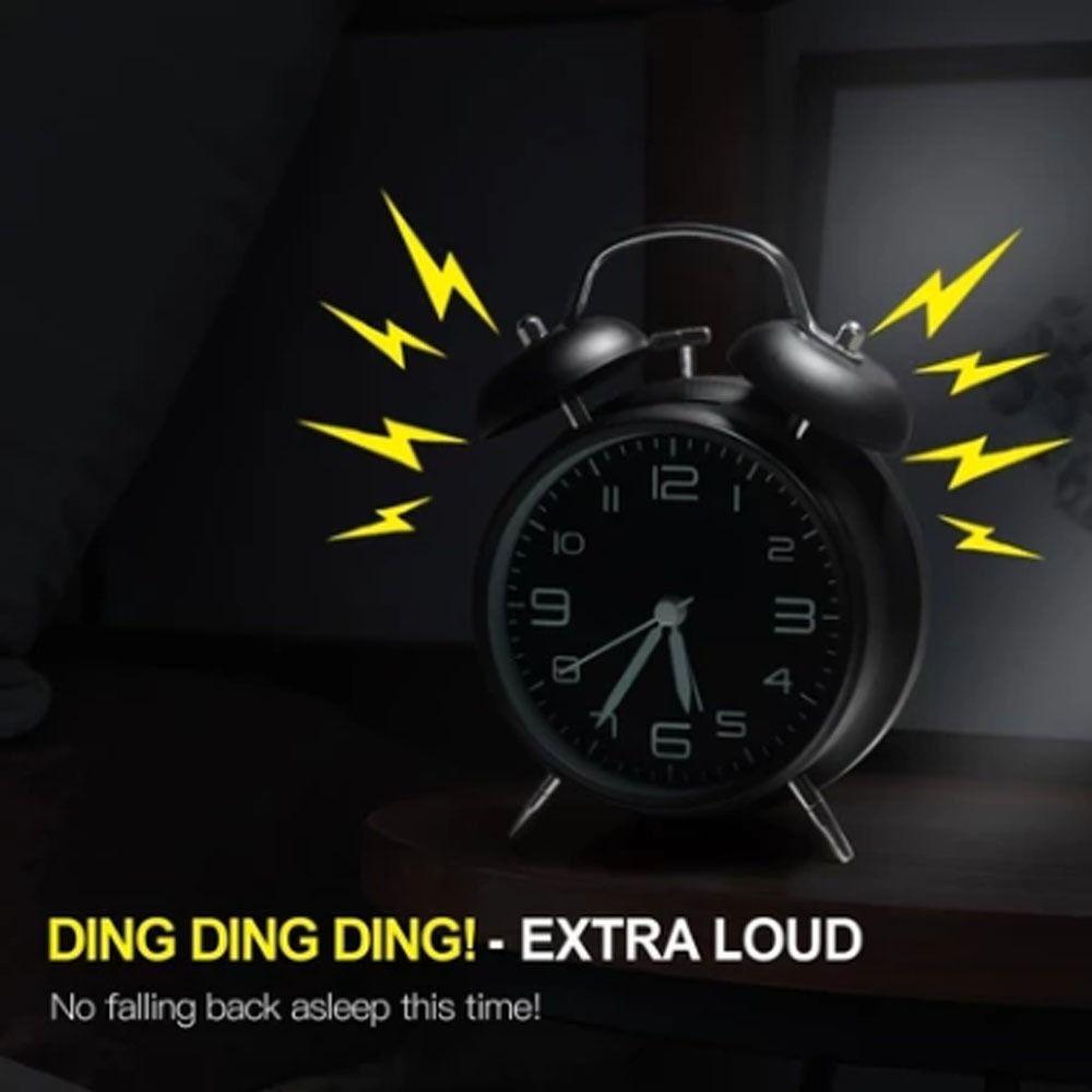 3D-Dial Metal Frame Alarm Clock Black Metal Frame with Matte Finish Twin Bell Loud Alarm Clock