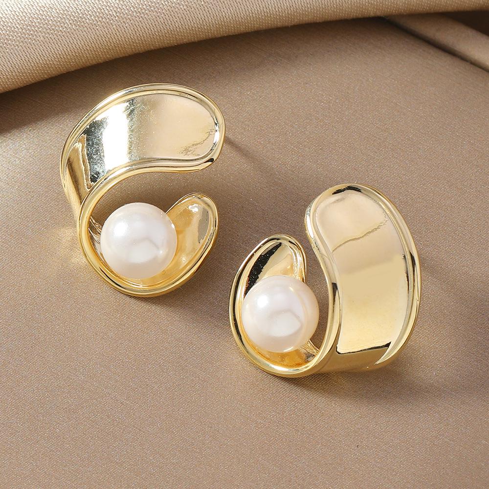 Golden Water Drop Rhinestone Earrings - Korean Style Fashionable Metal Studs
