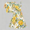 Women Plus Size Floral Printed Two Piece Set Short Sleeve Tie Front Shrug Strappy Flared Dress