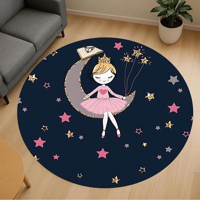 1pc Princess Moon Round Chair Mat Area Rug - Non-Slip, Floor Mat for Office, Bedroom, and Indoor Decor C1125063