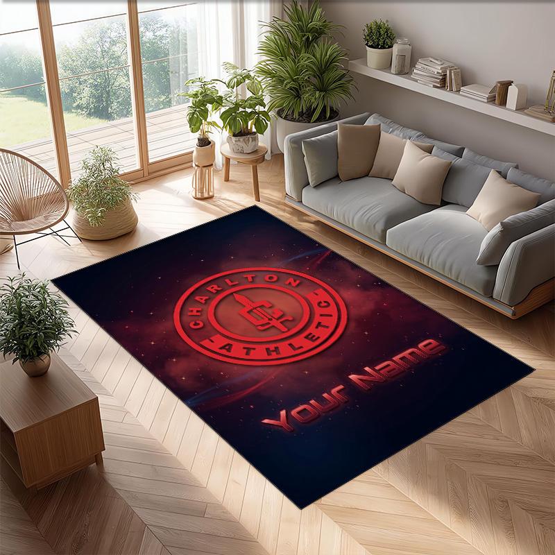 Charlton Athletic Printed Crystal Velvet Rug Non‑Slip Crystal Velvet Carpet For Sofa Bedroom Indoor Home Decoration